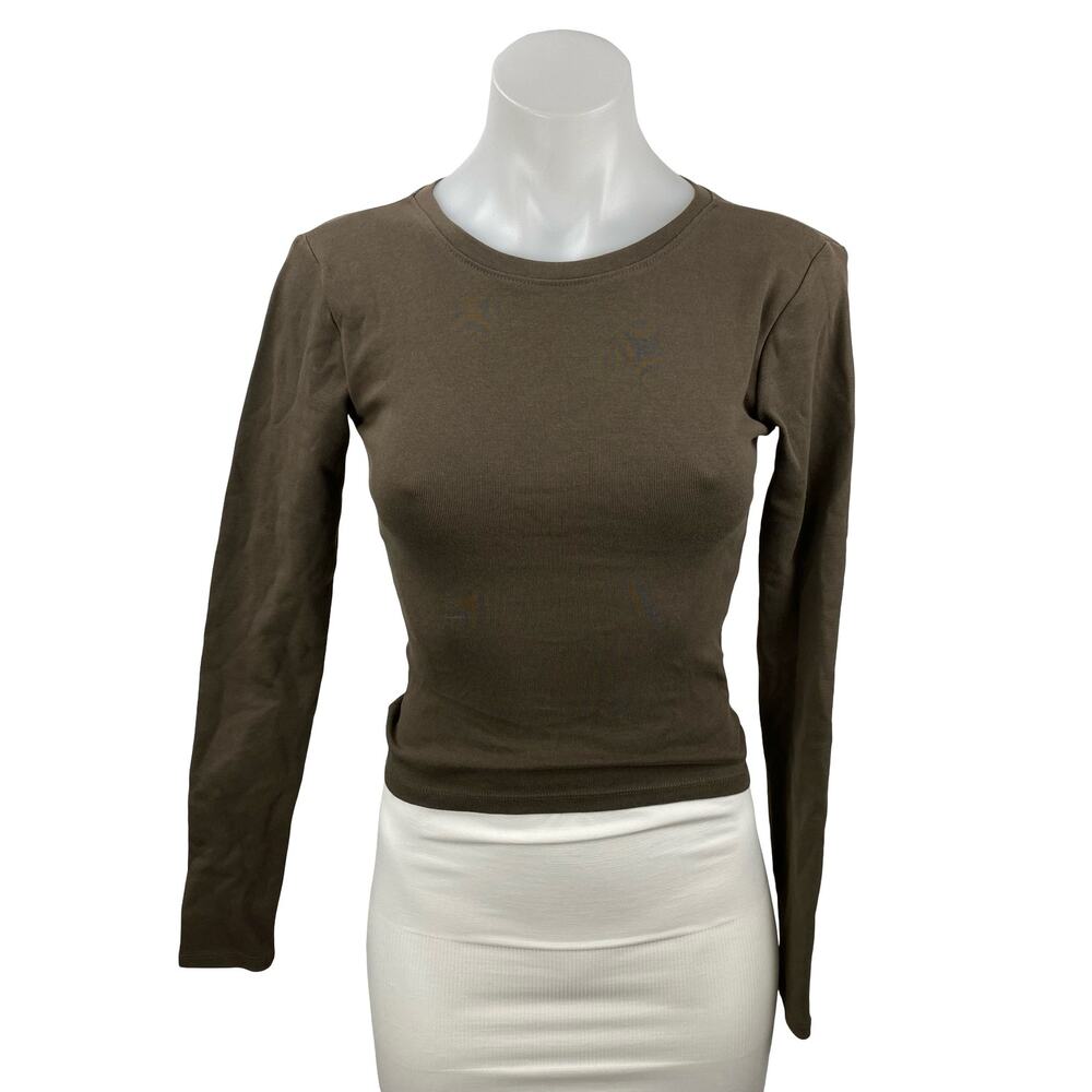 NEW Zara Women's Olive Green Open Back Knit Backless Long Sleeve Crop Top Size S
